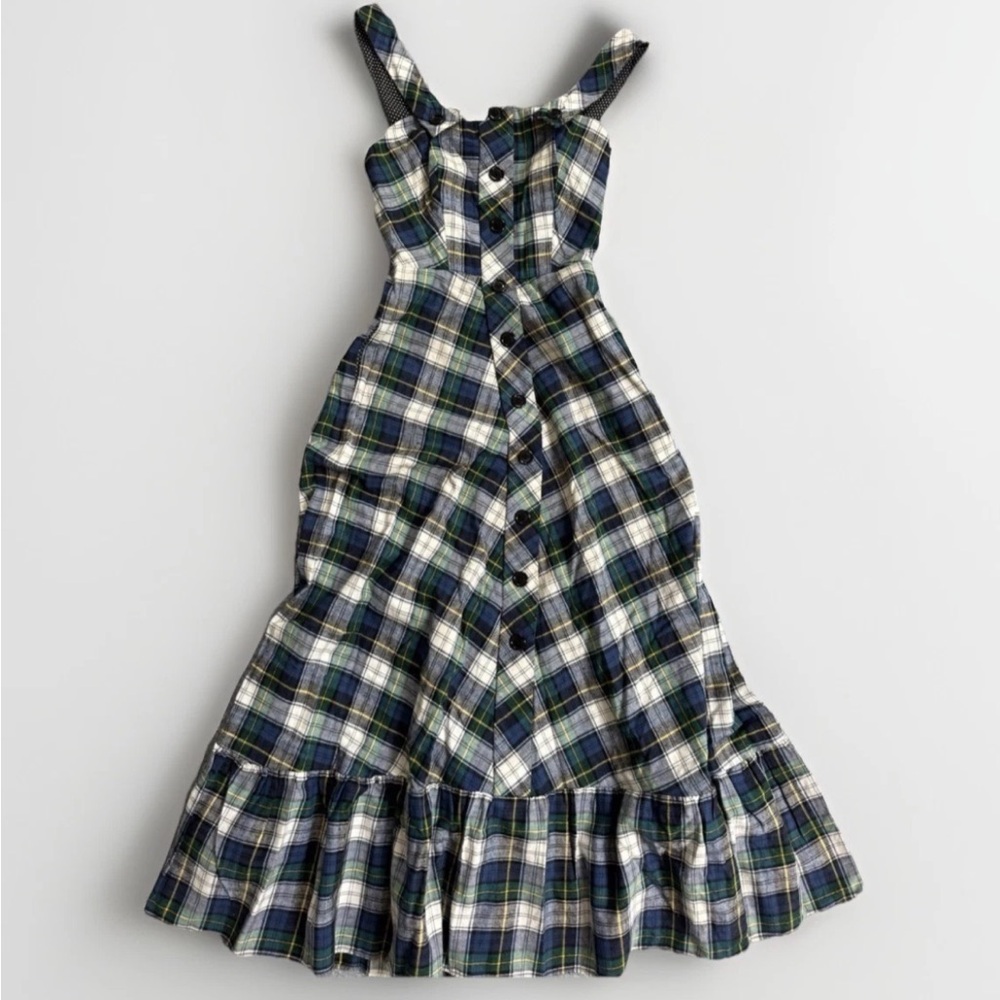 Vtg 70s “Denise Are Here!” Plaid Flannel Maxi Dress Sz 7/8 Retro Cottagecore